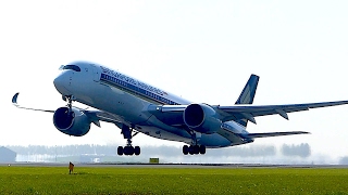 Singapore Airlines Airbus A350-900XWB takeoff at Amsterdam Schiphol