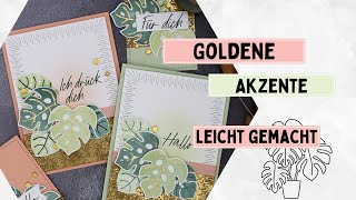 Karte und Geschenkanhänger | Monstera Blatt | Goldene Akzente