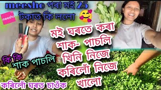 ঘৰত এইবাৰ মই কি কি শাক পাচলি লগালো চাওঁক// 😊🥰 meesho ৰ পৰা মই order দিয়া লিপষ্ট্ৰিক Rs 25 🙄