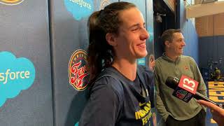 Indiana Fever guard Caitlin Clark and head coach Christie Sides speak with media on July 30, 2024.