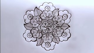 7*4 dots easy flowers rangoli design||creative rangolis||chukkala muggulu@lavyacreativerangoli