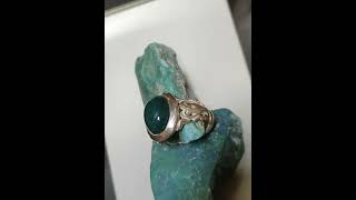 Men's Sterling Silver & Green Agate Ring - Size 58