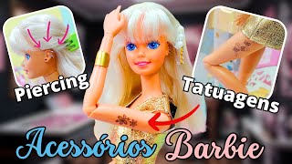 Aprenda a fazer ACESSÓRIOS para boneca BARBIE | Tatuagens, Piercings e Tiara | DIY