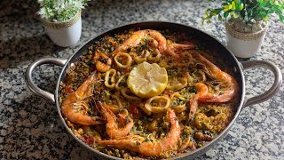 بايلا  بفواكه البحر  سهلة و لذيذة بطريقة امي ❤️paella aux fruits de mer facile top bonne