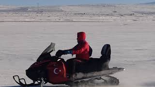 Ardahan çildir da kar motoru ile şov keyfi