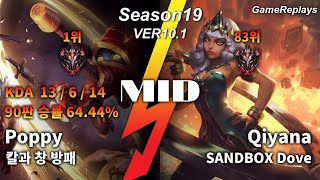 세체뽀(칼과 창 방패) MID Poppy VS Qiyana Replay S10 / 미드 뽀삐 VS 키아나 관전 시즌10 - 13/6/14 Patch 10.1 KR