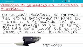 Processos de separação de misturas homogêneas