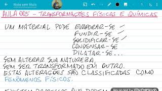 Aula 0005 - Fenômenos físicos e químicos, qual é a diferença?