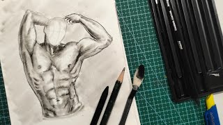 Live drawing of human anatomy, a male torso #art #drawing #anatomy #charcoalart