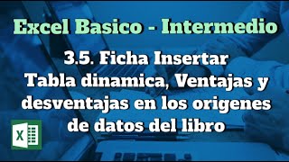 3.5. Ficha Insertar - Diseño de tablas dinámicas, Ventajas y desventajas en los orígenes de datos.