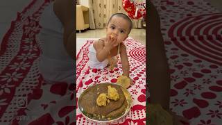 Baby Dira tasting Tirumala Laddu 🙏🏻😍 #govinda #tirupati #devotional #youtubeshorts #cute #laddu