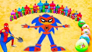 How to make Spiderman Sonic with Orbeez & Big Toothpaste Eruption and Fanta, Coca Cola vs Mentos