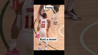 Trae Young busted a move just before a 3 pointer #shorts #basketball #nba