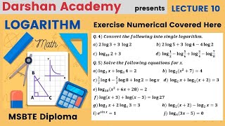 Logarithm Lecture 10 || MSBTE Diploma || 1st Sem || Basic Mathematics || by Darshan Academy