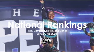 January 18, 2024 - National Rankings for Prep, Competitive Rec, and Dance