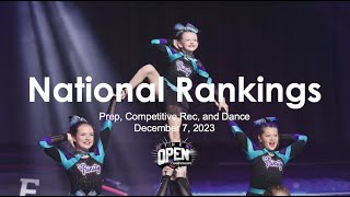 December 7, 2023 - National Rankings for Prep, Competitive Rec, and Dance Teams