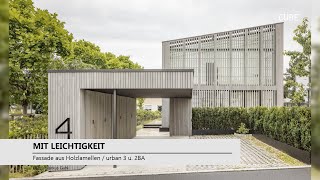 Einfamilienhaus mit Holzlamellen-Fassade erzeugt hohe Gestaltqualität bei engen Bebauungsvorgaben