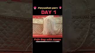 "Embrace the serenity of Day 1 of Paryushan Parv with our exquisite Rose Gold and White Puja Bag .