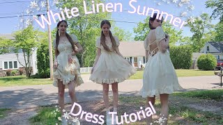 DIY Sewing Tutorial From Scratch: White Linen Floral Spring Summer Backless Dress