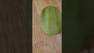 Green kiwi with skin off.