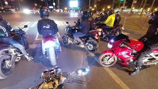 На мотоциклах по ночной Cамаре до моста Фрунзе. Motorcycle night ride in Samara.