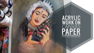 Indian dancer ✨ Acrylic work on canvas paper step by step tutorial video for beginners