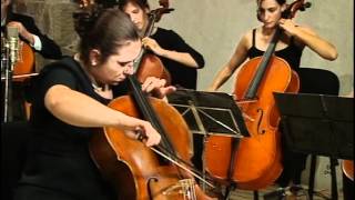 Karmen Pečar plays Lalo Cello Concerto (2nd movt.) with Cello Ensemble