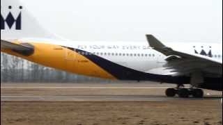 Monarch Airlines Airbus A330-243 G-EOMA depature at Hannover Airport 04.03.2012