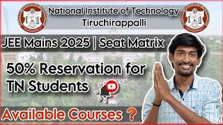 NIT Trichy | JEE Mains 2025 | Seat Matrix | How many UG Course IN NIT Tiruchirappalli❓