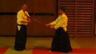 Aikido - aikiken, duo sword exercise, harai yokomen, by Stefan Stenudd in 2003