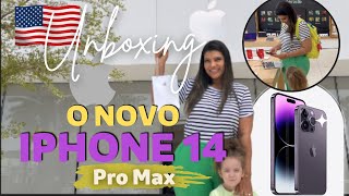 COMPREI O NOVO IPHONE 14 PRO MAX ROXINHO NOS ESTADOS UNIDOS MOSTREI UNBOXING DE TUDO