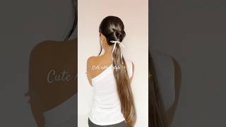 Cute ribbon hairstyle 🎀✨ #hairstyle #bow #hairtutorial #shortsvideo #simplehairstyle #longhairs