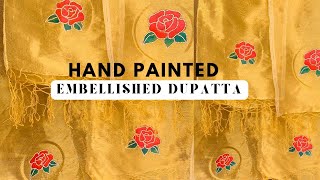 Hand painted😱Embellished Dupatta / DIY Designer Dupatta ✨ #relatable #handmade #dupatta #eidspecial