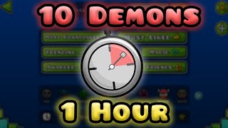 👿 10 DEMONS vs. 1 HOUR - Geometry Dash Hasty Hustle