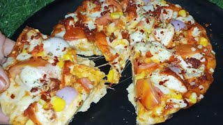 Homemade Chicken Pizza🍕 | Cheese Loaded Homemade pizza |No Yeast, No Oven | Patel jasi kitchen