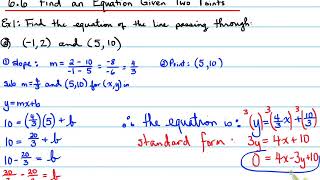 1D 6.6 Finding the Equation of a Line Given Two Points