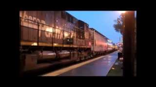 Union Pacific 2 Train Meet in the Rain at Elmhurst IL. 8-26-12