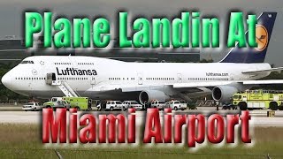 Lufthansa 747 Plane Landing At Miami Airport