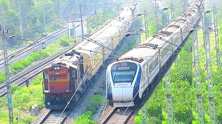 Amazing ALCo follows Vande Bharat in 4 Minutes & Crosses 2 Racing Trains side by side + Shatabdi etc