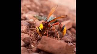 Potter Wasp(Delta pyriforme) collecting mud to build its nest. #wasp #nature