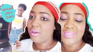 I DID MY MAKEUP HORRIBLY TO SEE HOW MY FAMILY WOULD  REACT! HUSBAND NOT FOOLED! GONE WRONG!!