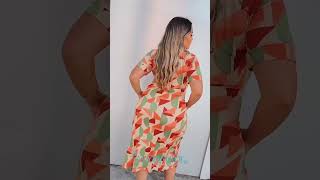 Vestido Plus Size Viscolycra Estampa Geometrica