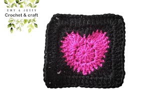 كروشيه مربع القلب crochet granny heart square