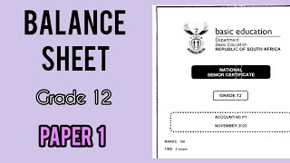 Grade 12 Accounting | November 2023 | Paper 1 | Balance sheet