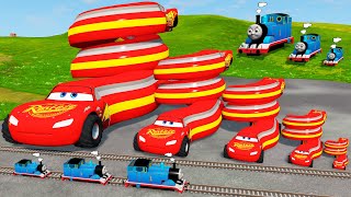 Big & Small Spiral Spring Lightning Mcqueen vs Thomas Trains | BeamNG.Drive