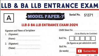 LL.B and BA LL.B Entrance Exam 2024 Model Paper 7 # LegalAptitude #legaltalks