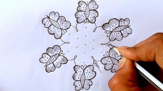 7*4 dots easy butterflies rangoli || creative rangoli designs || chukkala muggulu