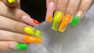 Watch Me work • Freestyle Neon Acrylic Nails• Full Set