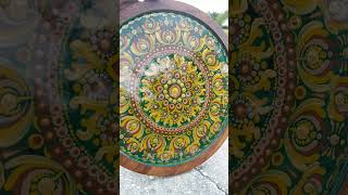 Dot Mandala Painting on wooden round board sealed with resin use as a decorative tray #decor