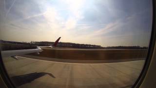 Landing at the airport Frankfurt with an Iberia Airbus A320